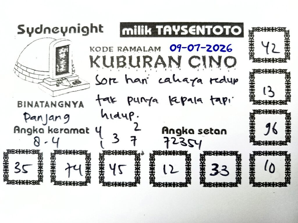 Syair Kuburan Cino SydneyNight Hari ini Kamis, 09 Juli 2026