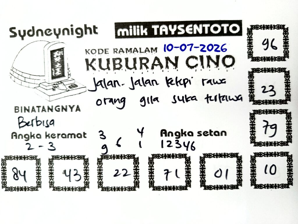 Syair Kuburan Cino SydneyNight Hari ini Jumat, 10 Juli 2026
