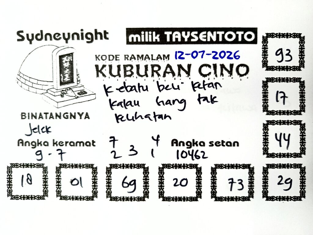 Syair Kuburan Cino SydneyNight Hari ini Minggu, 12 Juli 2026