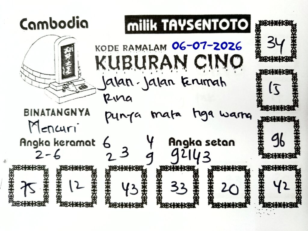 Syair Kuburan Cino Cambodia Hari Ini Senin, 06 Juli 2026