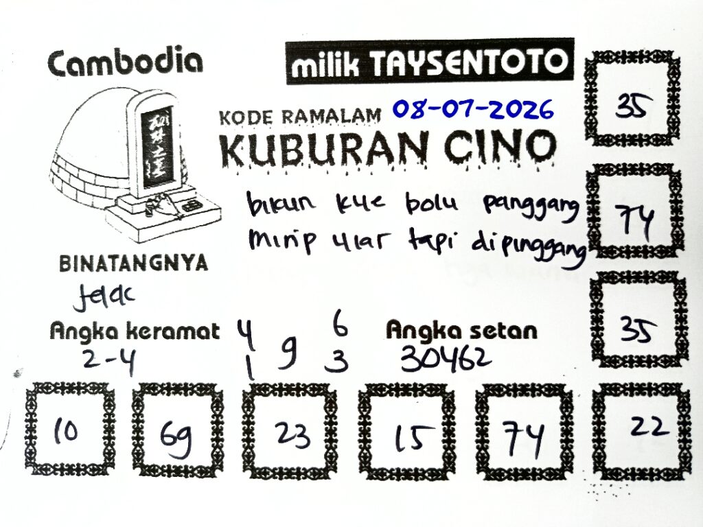 Syair Kuburan Cino Cambodia Hari Ini Rabu, 08 Juli 2026