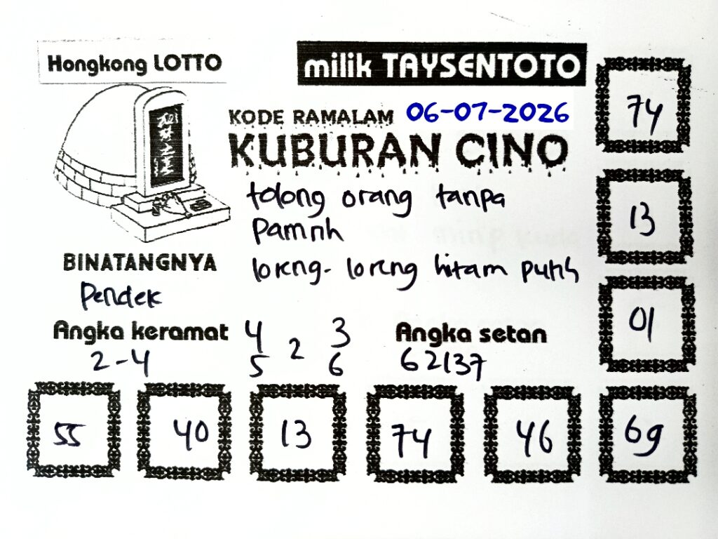 Syair Kuburan Cino HK Hari Senin, 06 Juli 2026
