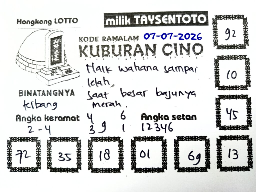 Syair Kuburan Cino HK Hari Selasa, 07 Juli 2026