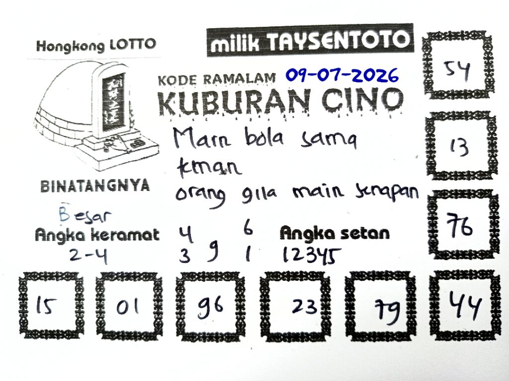 Syair Kuburan Cino HK Hari Kamis, 09 Juli 2026