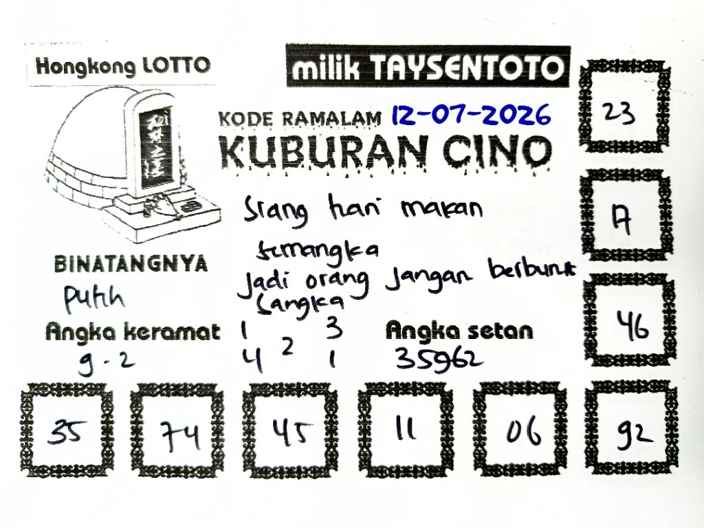 Syair Kuburan Cino HK Hari Minggu, 12 Juli 2026