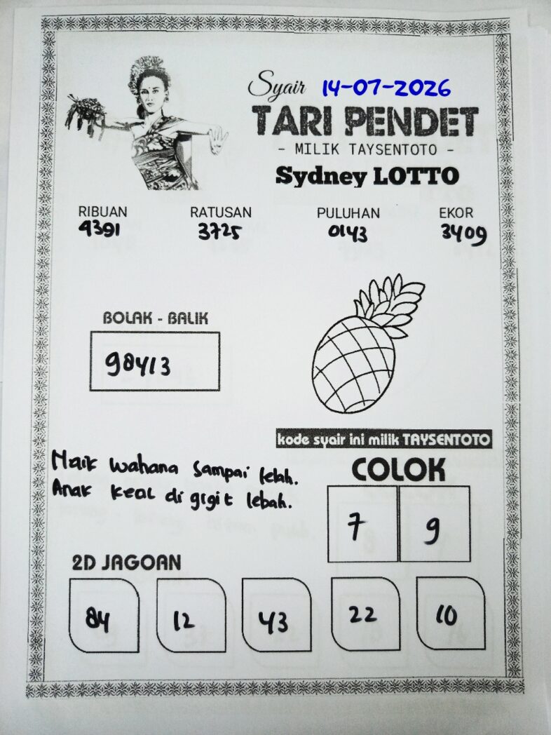 Syair Tari Pendet Sydney Hari ini Selasa, 14 Juli 2026