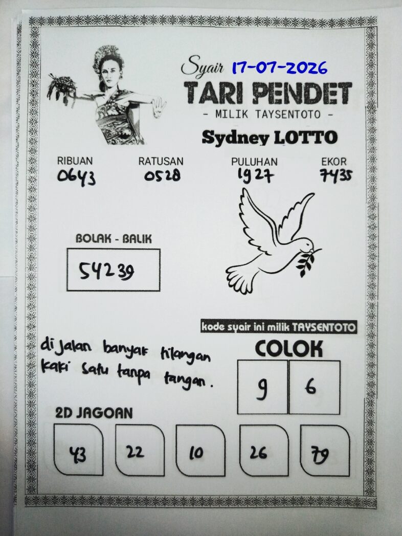 Syair Tari Pendet Sydney Hari ini Jumat, 17 Juli 2026