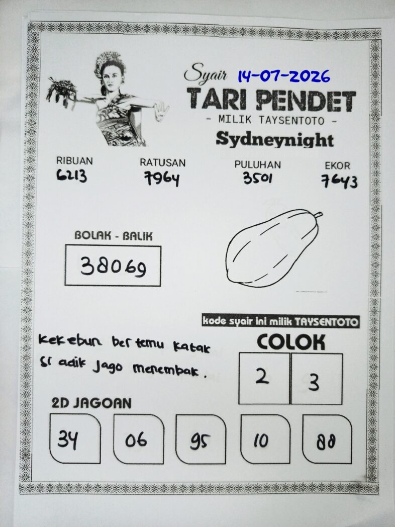 Syair Tari Pendet SydneyNight Hari ini Selasa, 14 Juli 2026
