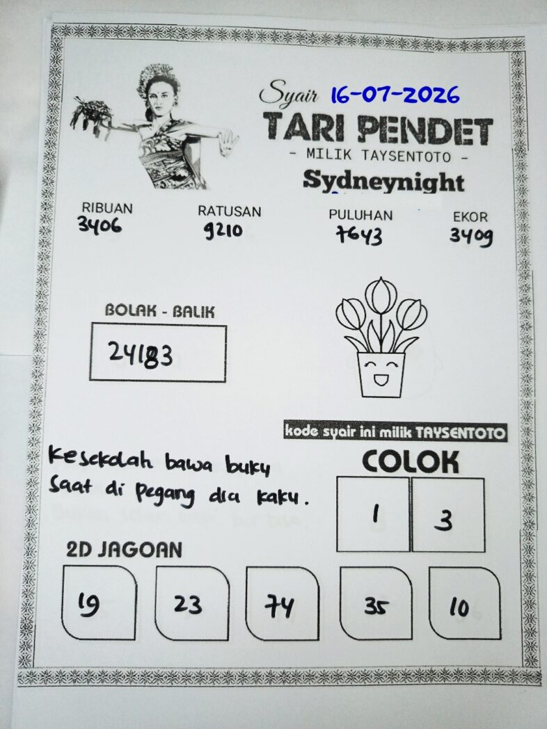 Syair Tari Pendet SydneyNight Hari ini Kamis, 16 Juli 2026