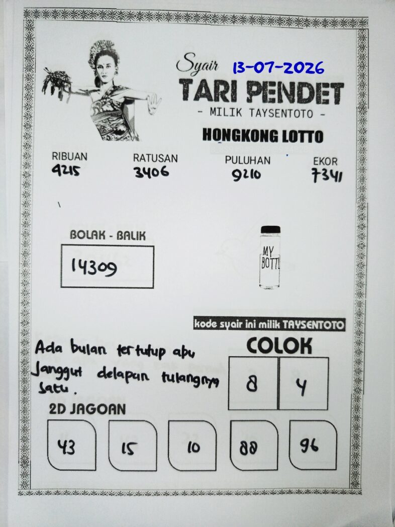 Syair Tari Pendet HK Hari Senin, 13 Juli 2026