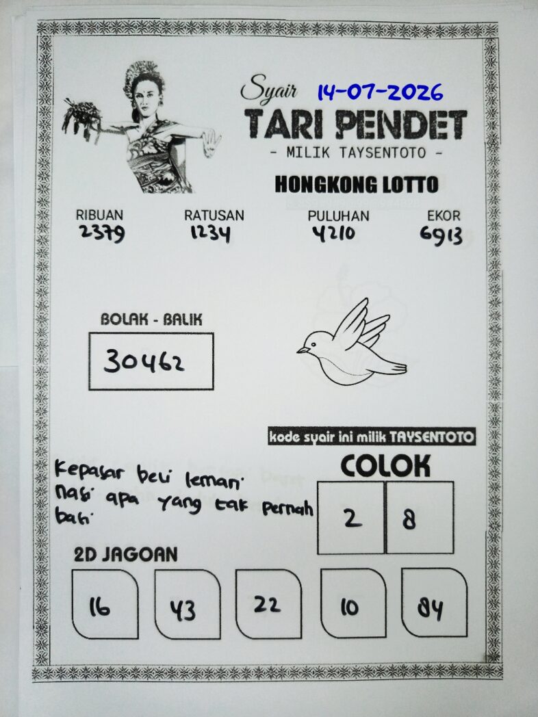 Syair Tari Pendet HK Hari Selasa, 14 Juli 2026