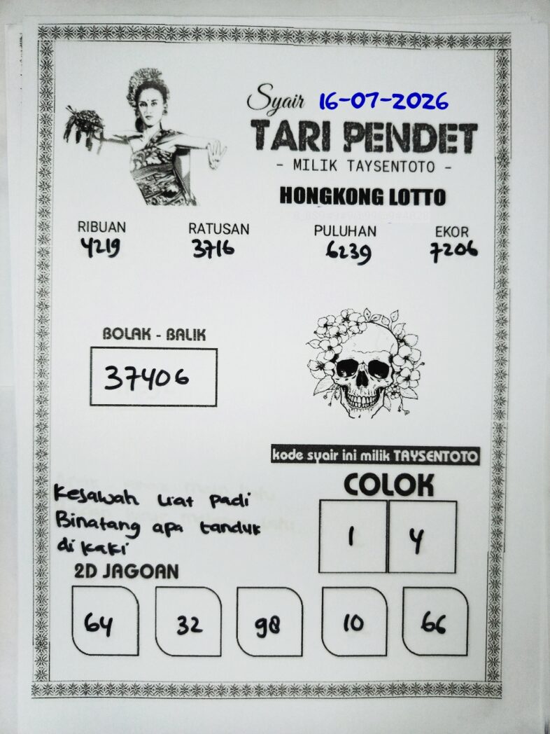 Syair Tari Pendet HK Hari Kamis, 16 Juli 2026