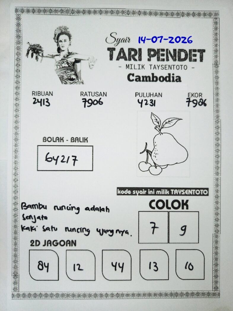 Syair Tari Pendet Cambodia Hari Ini Selasa, 14 Juli 2026