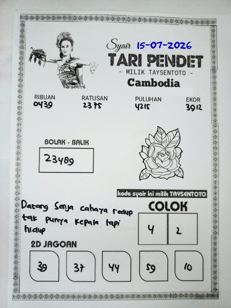 Syair Tari Pendet Cambodia Hari Ini Rabu, 15 Juli 2026