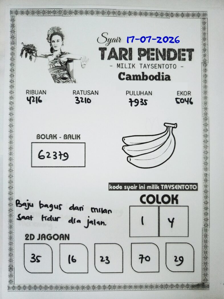Syair Tari Pendet Cambodia Hari Ini Jumat, 17 Juli 2026
