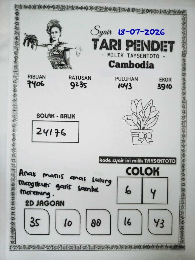Syair Tari Pendet Cambodia Hari Ini Sabtu, 18 Juli 2026