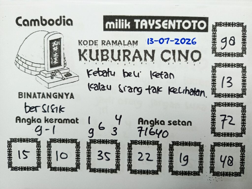 Syair Kuburan Cino Cambodia Hari Ini Senin, 13 Juli 2026
