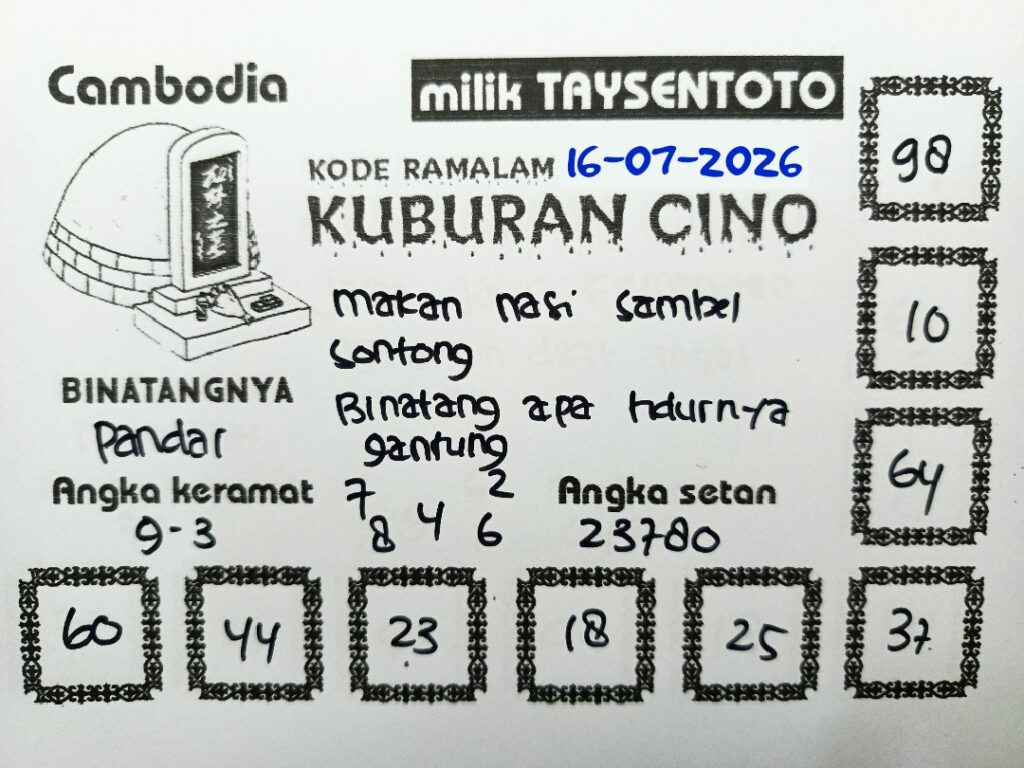 Syair Kuburan Cino Cambodia Hari Ini Kamis, 16 Juli 2026