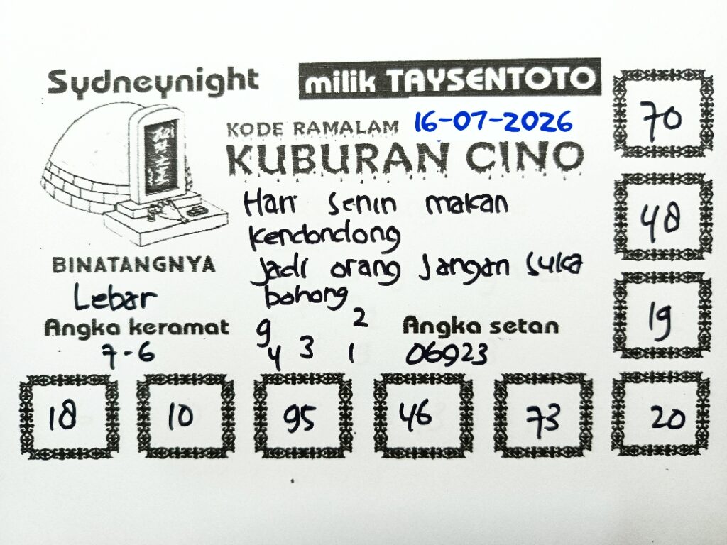 Syair Kuburan Cino SydneyNight Hari ini Kamis, 16 Juli 2026