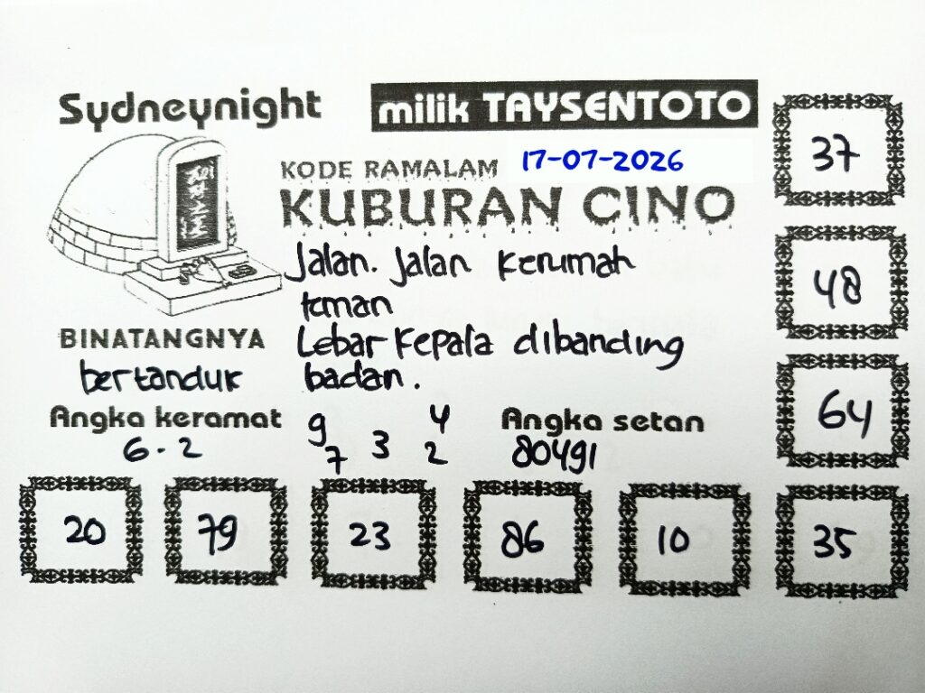 Syair Kuburan Cino SydneyNight Hari ini Jumat, 17 Juli 2026