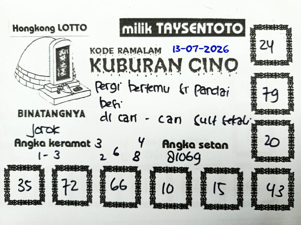 Syair Kuburan Cino HK Hari Senin, 13 Juli 2026