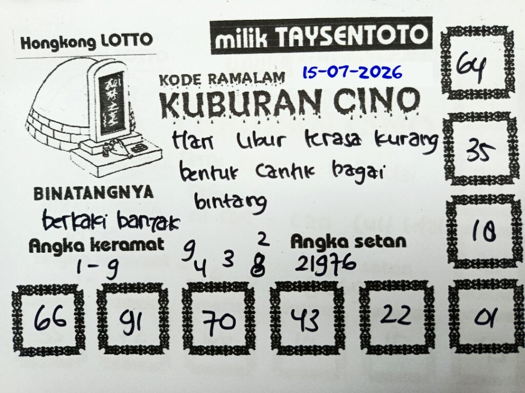 Syair Kuburan Cino HK Hari Rabu, 15 Juli 2026