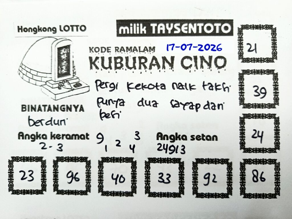Syair Kuburan Cino HK Hari Jumat, 17 Juli 2026