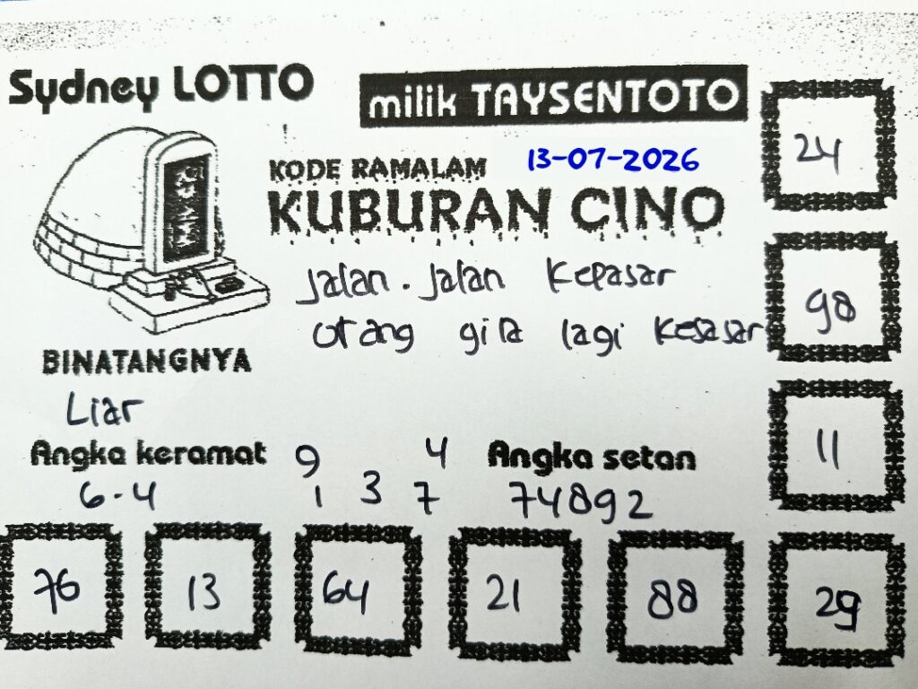 Syair Kuburan Cino Sydney Hari ini Senin, 13 Juli 2026