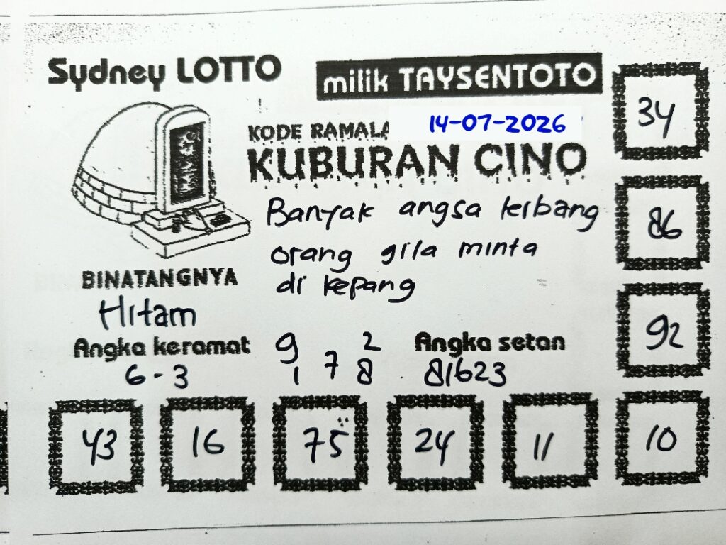 Syair Kuburan Cino Sydney Hari ini Selasa, 14 Juli 2026