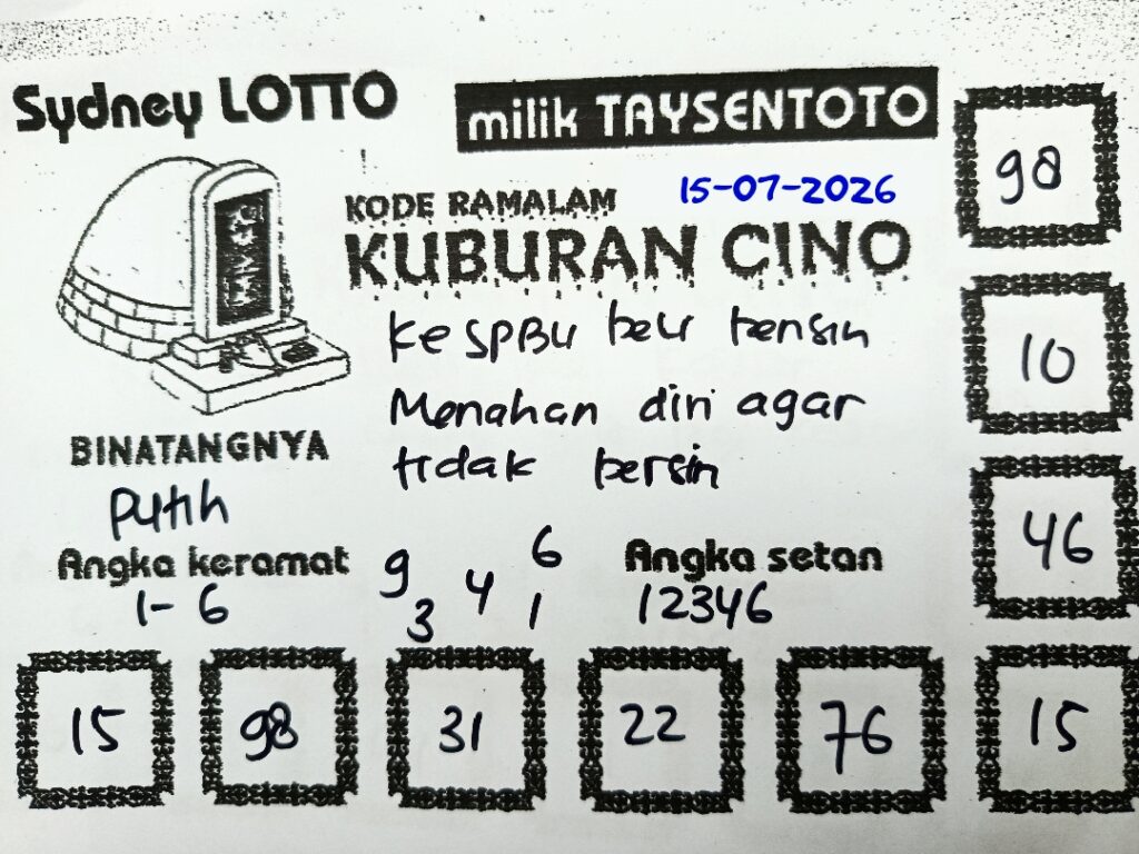 Syair Kuburan Cino Sydney Hari ini Rabu, 15 Juli 2026