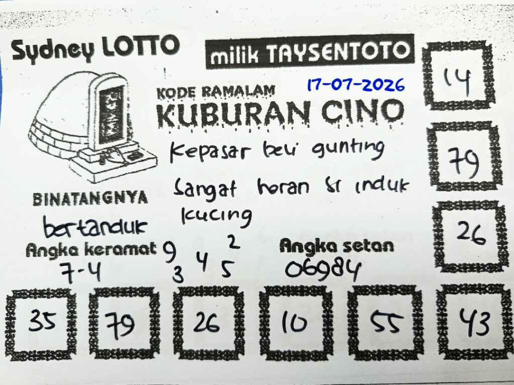 Syair Kuburan Cino Sydney Hari ini Jumat, 17 Juli 2026