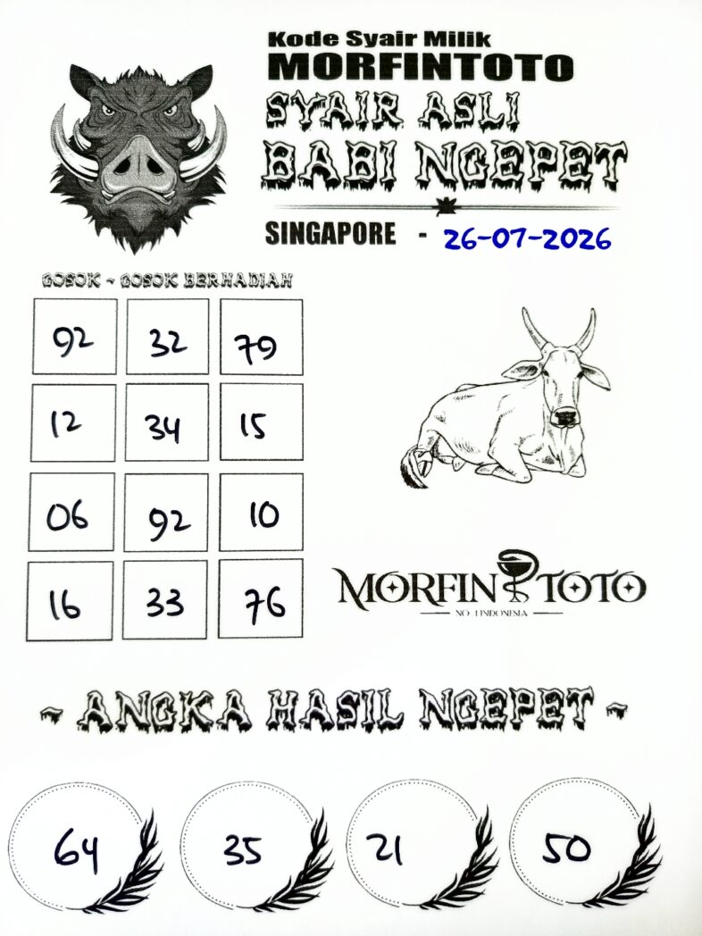 SYAIR TOGEL BABI NGEPET SINGAPORE POOLS 26 JULI 2026