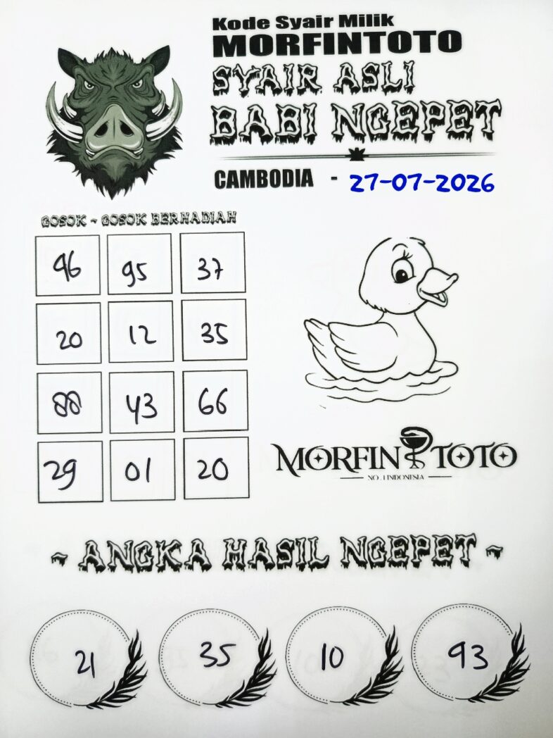 SYAIR TOGEL BABI NGEPET CAMBODIA 27 JULI 2026
