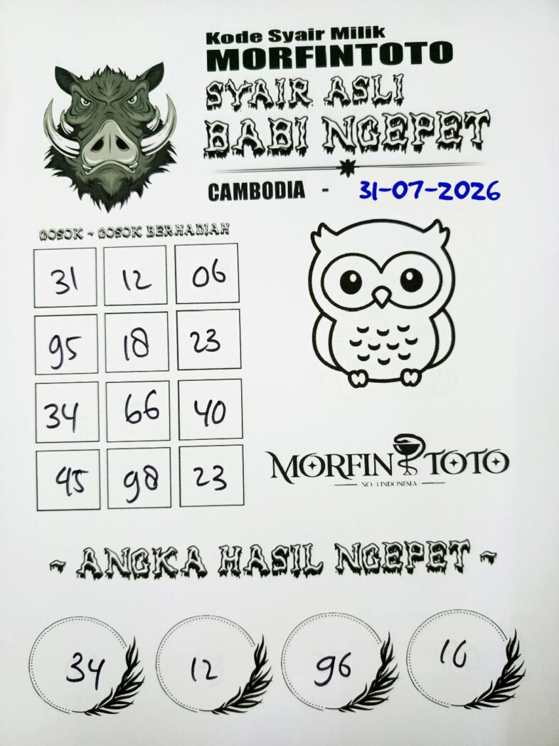 SYAIR TOGEL BABI NGEPET CAMBODIA 31 JULI 2026