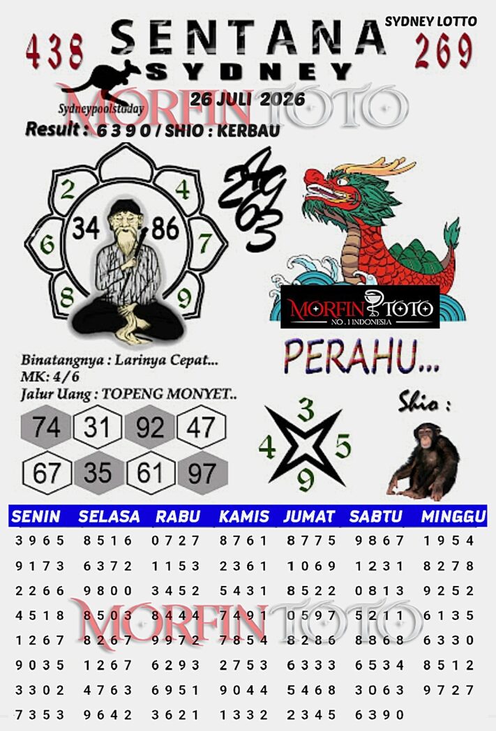 SYAIR TOGEL SENTANA SYDNEY LOTTO 26 JULI 2026