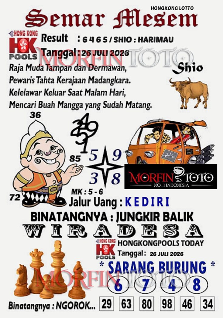 SYAIR TOGEL SEMAR MESEM HONGKONG LOTTO 26 JULI 2026