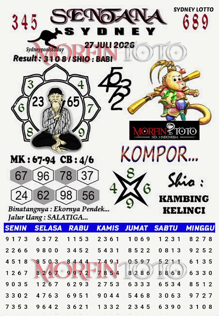SYAIR TOGEL SENTANA SYDNEY LOTTO 27 JULI 2026