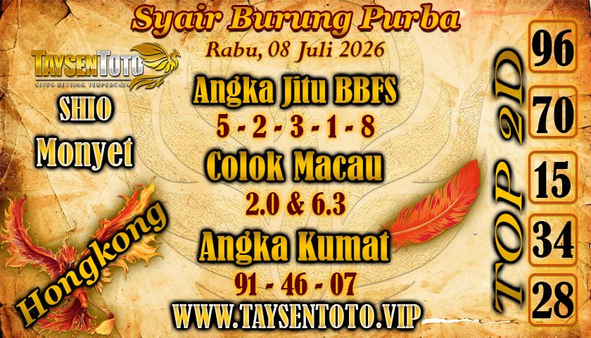 Syair Burung Purba Hongkong Hari Rabu, 08 juli 2026