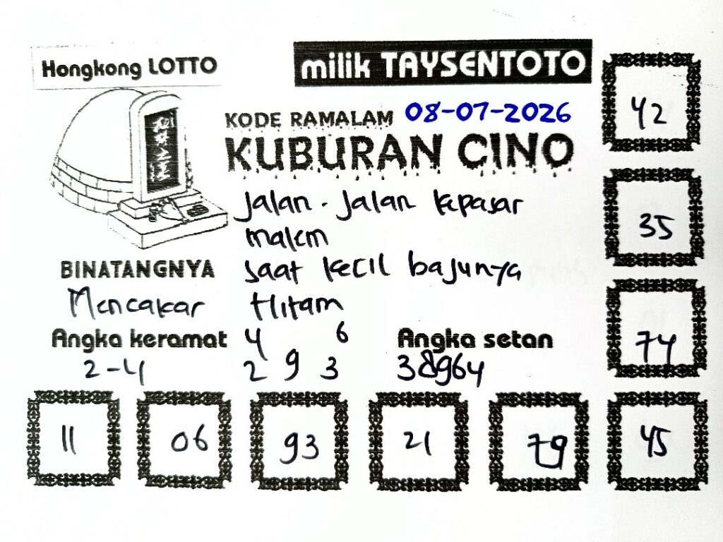 Syair Kuburan Cino HK Hari Rabu, 08 Juli 2026