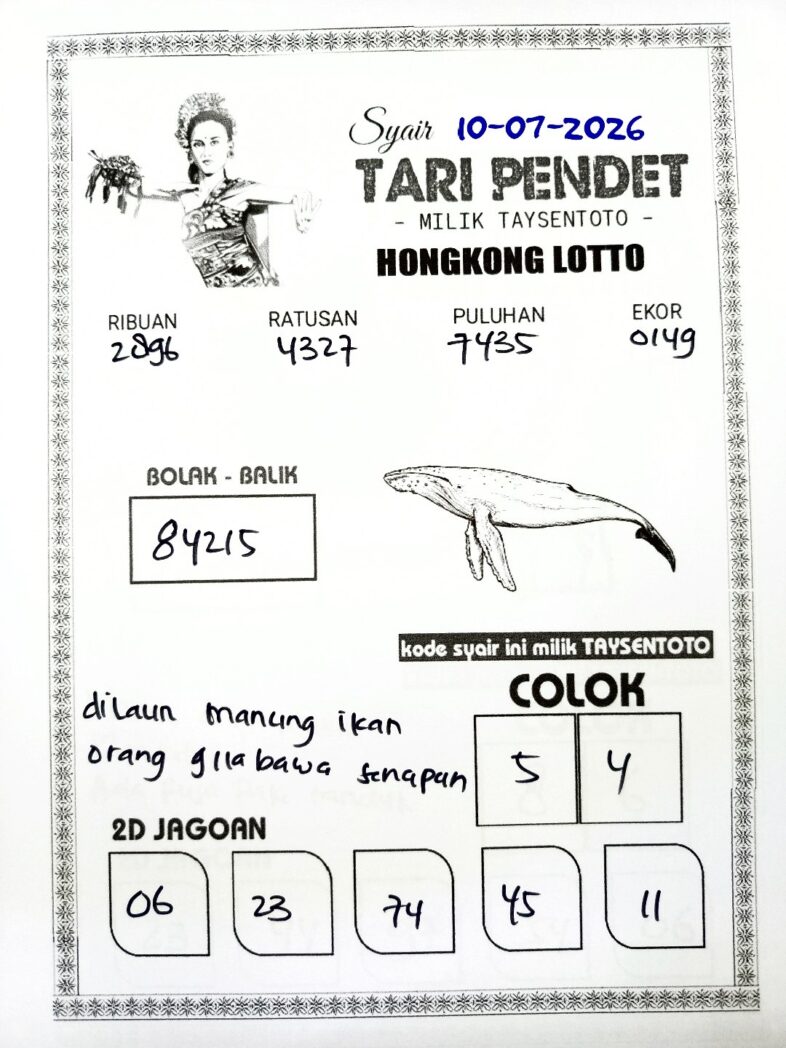 Syair Tari Pendet HK Hari Jumat, 10 Juli 2026