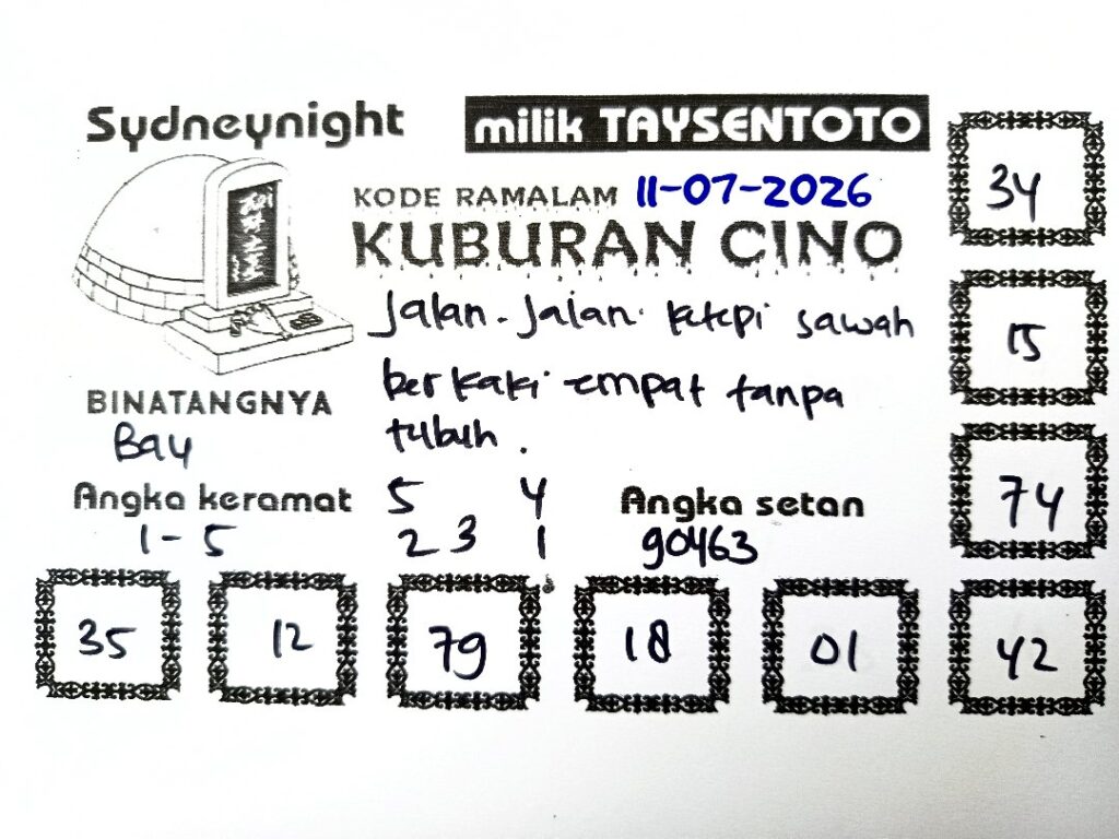 Syair Kuburan Cino SydneyNight Hari ini Sabtu, 11 Juli 2026