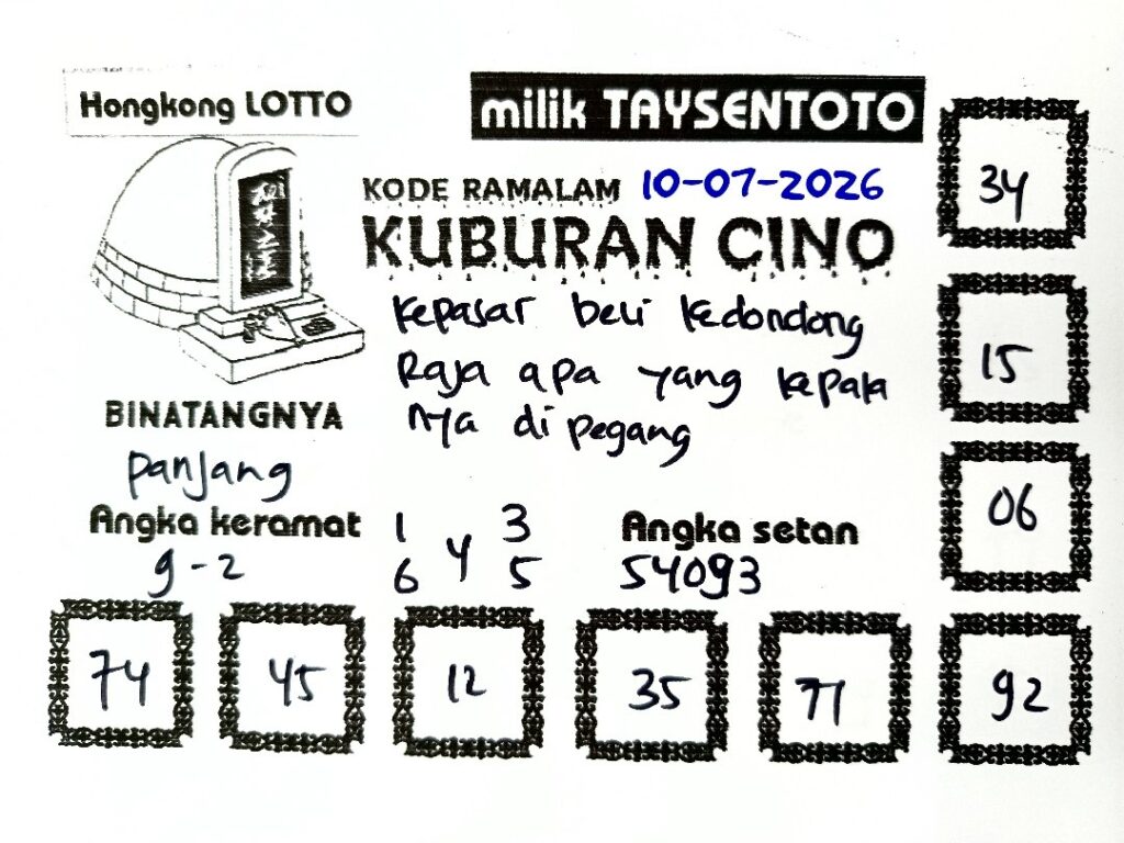Syair Kuburan Cino HK Hari Jumat, 10 Juli 2026