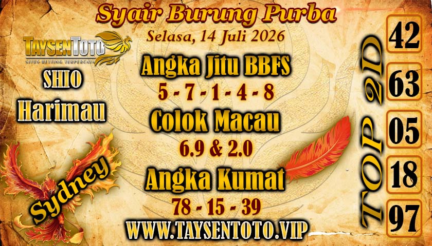 Syair Burung Purba Sydney Hari ini Selasa, 14 Juli 2026