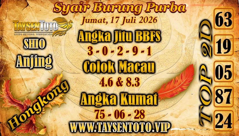 Syair Burung Purba Hongkong Hari Jumat, 17 juli 2026