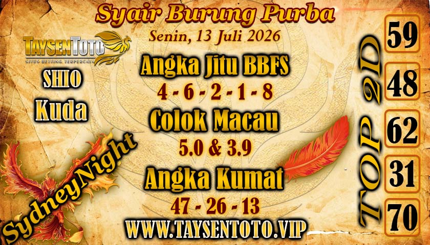 Syair lipan sakti SydneyNight Hari ini Senin,13 Juli 2026