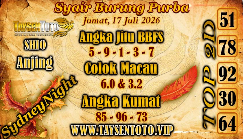 Syair lipan sakti SydneyNight Hari ini Jumat,17 Juli 2026