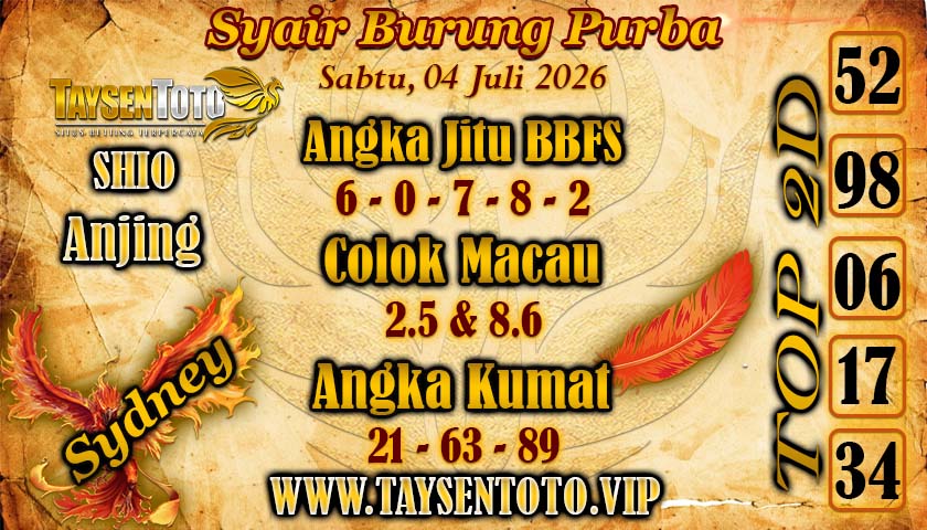 Syair Burung Purba Sydney Hari ini Sabtu, 04 Juli 2026