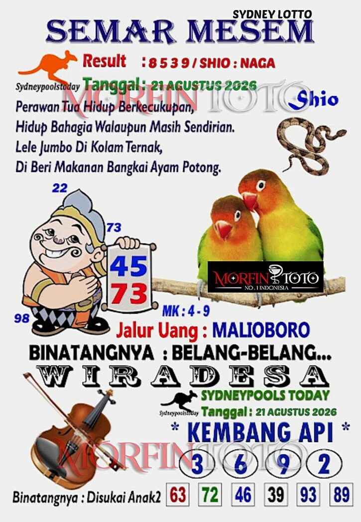 SYAIR TOGEL SEMAR MESEM SYDNEY LOTTO 21 AGUSTUS 2126