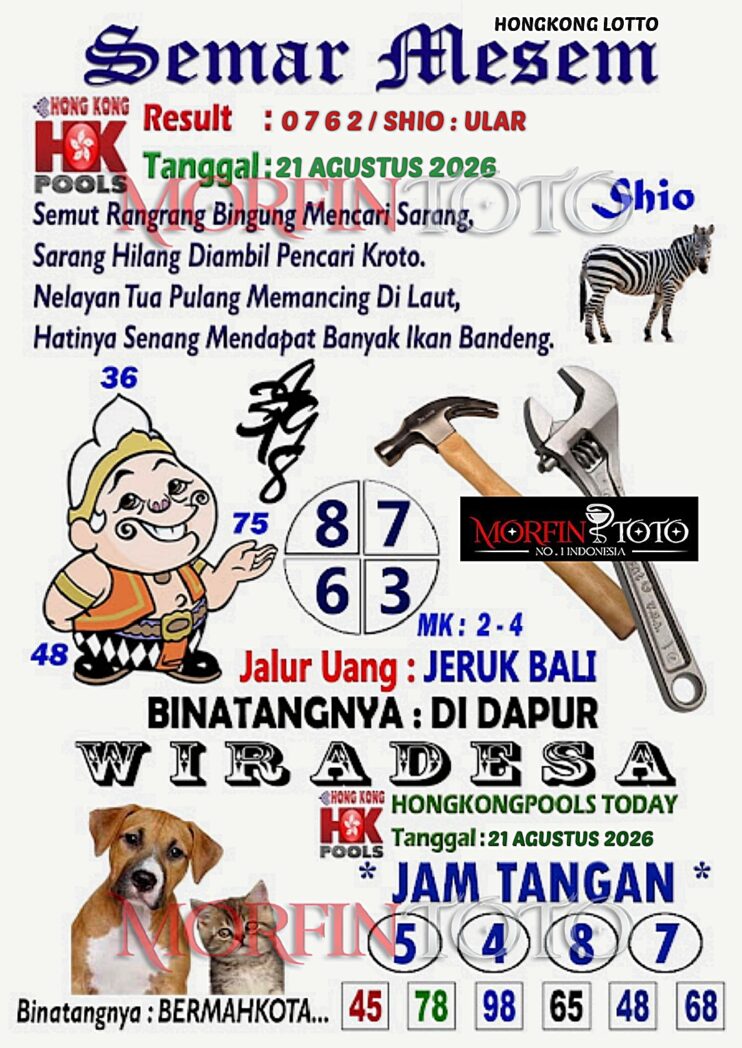 SYAIR TOGEL SEMAR MESEM HONGKONG LOTTO 21 AGUSTUS 2126