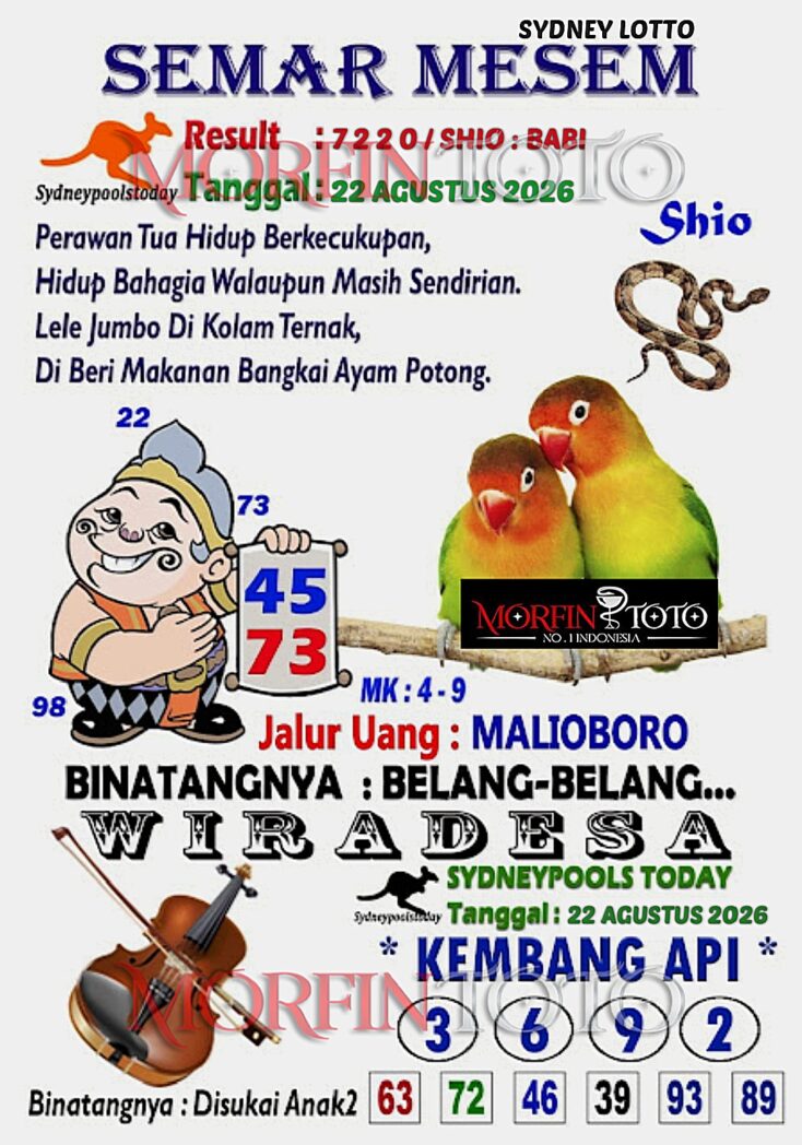 SYAIR TOGEL SEMAR MESEM SYDNEY LOTTO 22 AGUSTUS 2226